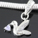 1pc 925 Sterling Silver Bird Charm, Freedom Lover June Birthstone Charm Drop, Light Purple Alexandrite Cubic Zirconia CZ, 20mm Long, Hole ID 4.5mm, EC1-D6