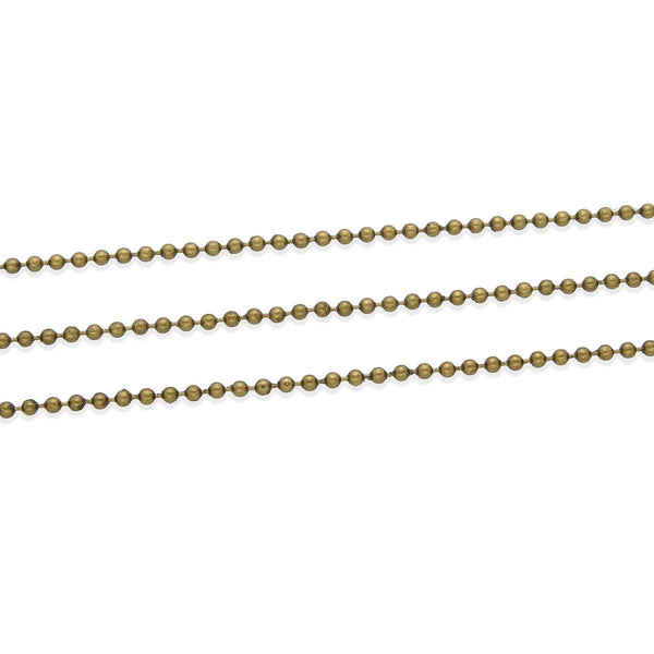 33 Feet Beaded Round Ball Chain, Antique Bronze Plated Brass, Chain Width Selections: 1mm/2mm/3mm