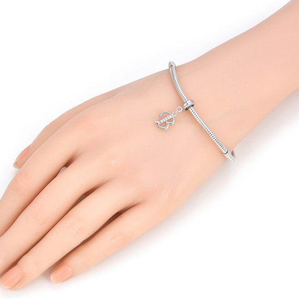 1pc 925 Sterling Silver Letter B, Alphabet Charm Pendant Drop, 18mm Long, Hole ID 4.5mm, EC3-A2