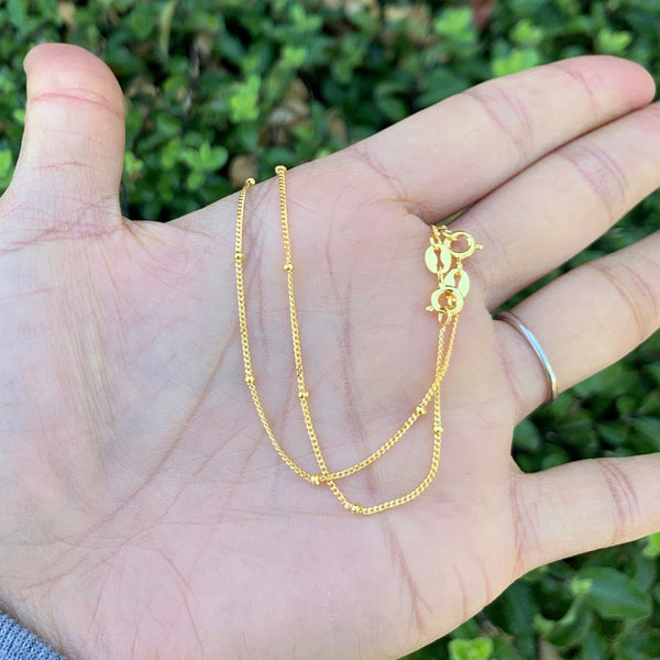 1pc 925 Sterling Silver 1.85mm Bead Station Curb Chain Bracelet, Real 18K Yellow Gold Plated, Length Selections: 6.5 inch/7 inch/7.5 inch/8 inch