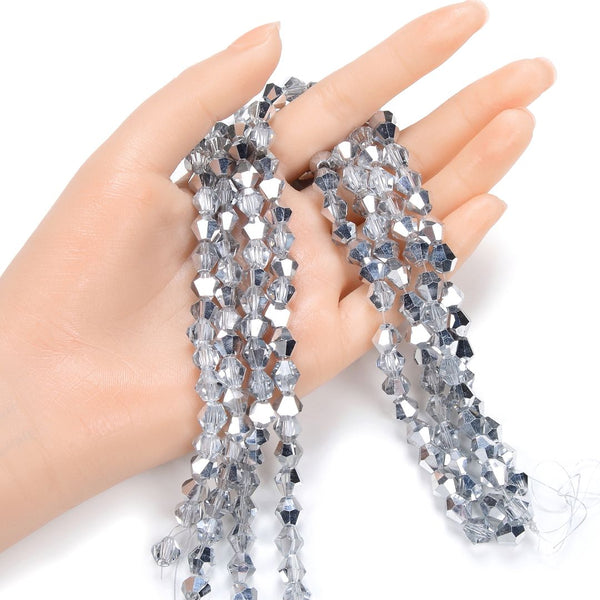 200pcs Creative Club Faceted Bicone Crystal Glass Beads, Silver Shade, 8mm (0.31 Inch), Hole ID 1.1mm, CCB832