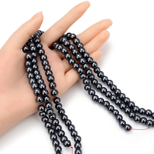 Grade A Natural Black Hematite Gemstone Large Hole Round Beads, 15 Inch/1 Strand, 8mm, Hole ID 2.8mm, GFC-L8