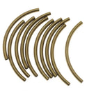 100pcs Curved Noodle Tube Beads, Antique Bronze Plated Brass, Tarnish Resistant, Hole ID 1.5mm, Size Selections: 25mm/30mm/35mm/40mm/50mm