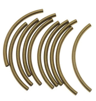 100pcs Curved Noodle Tube Beads, Antique Bronze Plated Brass, Tarnish Resistant, Hole ID 1.5mm, Size Selections: 25mm/30mm/35mm/40mm/50mm