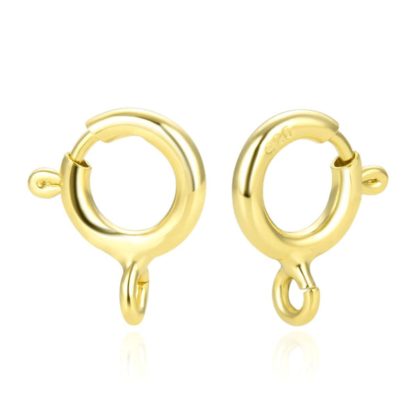 10pcs 925 Sterling Silver Springring Clasps, Open Ring, Real 18K Yellow Gold Plated, Size Selections: 5mm/7mm