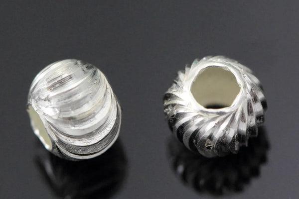 10pcs 925 Sterling Silver Sparkle Large Hole Corrugated Round Beads, Size Selections: 6mm/8mm/10mm