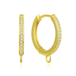 2pcs 925 Sterling Silver Round Hoop Huggies Earring Hooks, Real 18K Yellow Gold Plated, Cubic Zirconia CZ, Size Selecitons: 14mm/16mm