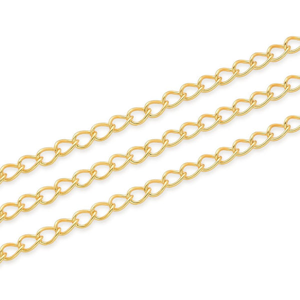 16.5 Feet Tarnish Resistant Oval Ring Curb Cable Chain Link, 18K Yellow Gold Plated Brass, Size Selections: 3.5x2.2mm, 4.2x2.6mm