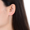 1 Pair 925 Sterling Silver Threader Earrings, Pull Through Dangle Box Chain with Tiny 2mm Ball, Length Selections: 2/3/4/5/6 Inch