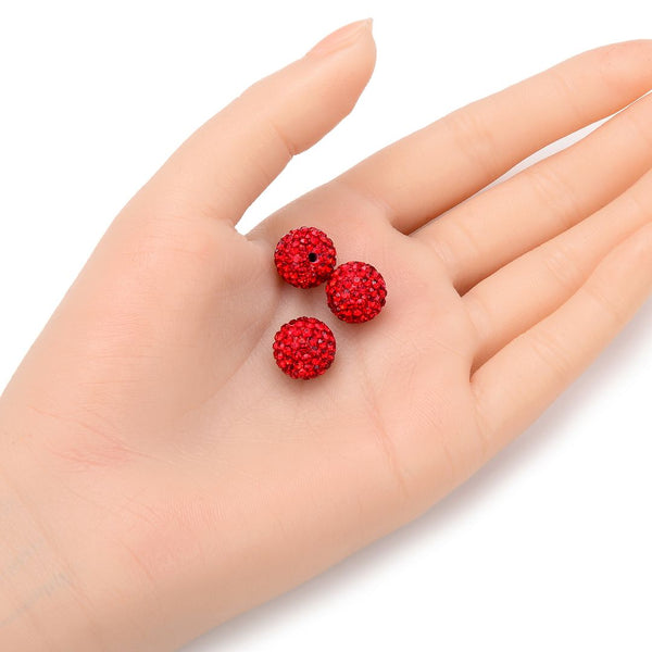 25pcs Adabele Grade AA+ Suncatcher Crystal Rhinestone Pave Polymer Clay Beads, Light Siam Red, Size Selections: 8mm/10mm/12mm