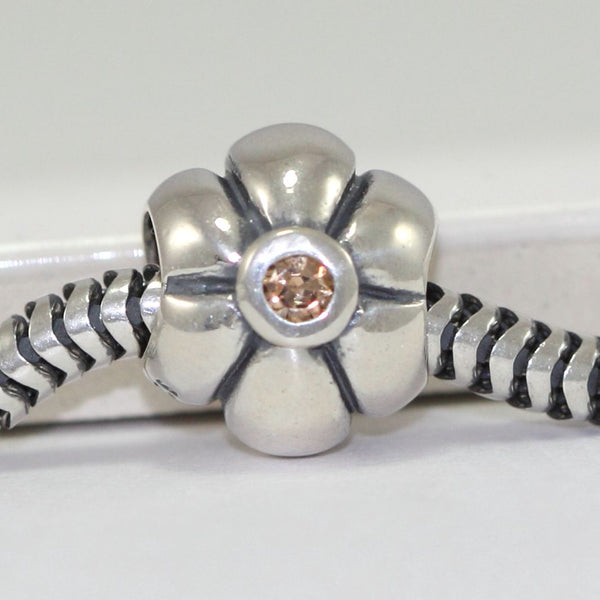 1pc 925 Sterling Silver Flower Charm November Birthstone Cubic Zirconia CZ, Compatible with Pandora All Other Charm Bracelet, EC8