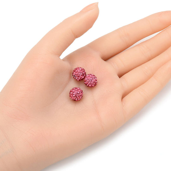 25pcs Adabele Grade AA+ Suncatcher Crystal Rhinestone Pave Polymer Clay Beads, Rose Pink, Size Selections: 8mm/10mm/12mm