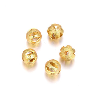 50pcs Tarnish Resistant Artistic Filigree Round Beads, 18K Yellow Gold Plated Brass, Size Selections: 6mm/8mm/10mm