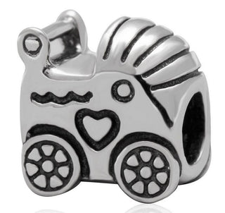 Solid 925 Sterling Silver Baby Stroller Bead Charm, Compatible with Pandora All Other Charm Bracelet