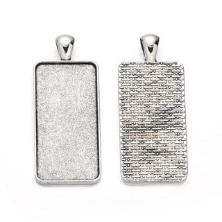 20pcs Large Sturdy Rectangle Bezels, Pendant Base, Antique Silver, Designed for 38x19mm Cabochon Resin Cameo Photo, MC-G6