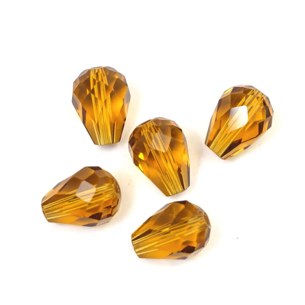 24pcs Adabele Austrian Faceted Teardrop Crystal Beads #5500, Amber Topaz, 10mm x 8mm, Hole ID 1.1mm, SST-1007