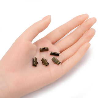 100pcs Ribbon Crimp Cord Ends, Pinch Clamp Cord Fastener, Tarnish Resistant Antique Bronze Plated, Size Selections: 8mm/10mm/13mm