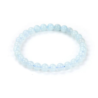 1 Strand Stretch Natural Blue Aquamarine Beaded Gemstone Bracelet, 6mm Beads, Length Selections: 7 inch/7.5 inch/8 inch