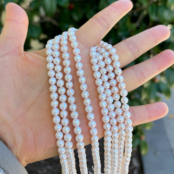 14 Inch Natural AAAA+ Grade High Luster Round Pearl Beads, White Cultured Freshwater Pearls, 5-6mm, Hole ID 0.7mm, FPX-56