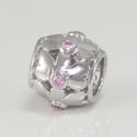 1pc Real 925 Sterling Silver Heart Petal Flower Bead Charm Pink Cubic Zirconia CZ Gemstone, Compatible with Pandora All Other Charm Bracelet, EC6-B6