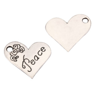 20pcs Heart of Peace Charm 21mm One Sided Heart Charms, Drop Pendants, Antique Silver, MC-D27