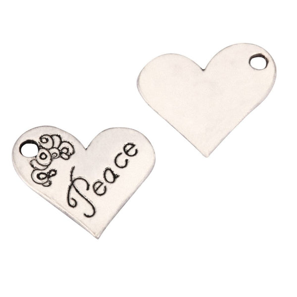 20pcs Heart of Peace Charm 21mm One Sided Heart Charms, Drop Pendants, Antique Silver, MC-D27
