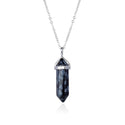 1pc Natural Snowflake Obsidian Gemstone Pendant Necklace, 18 Inch Surgical Stainless Steel Chain, GGP-C20