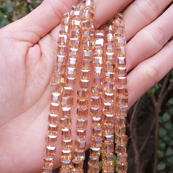 100pcs Creative Club Faceted Cube Crystal Glass Beads, Golden Shadow, 6mm, Hole ID 1mm, CCC628