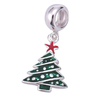 Solid 925 Sterling Silver Tree Happy Holiday Bead, Compatible with Pandora All Other Charm Bracelet