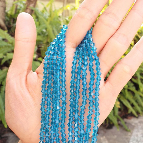 500pcs Creative Club Faceted Bicone Crystal Glass Beads, Aquamarine Blue, 4mm (0.16 Inch) Small Tiny, Hole ID 0.9mm, CCB410