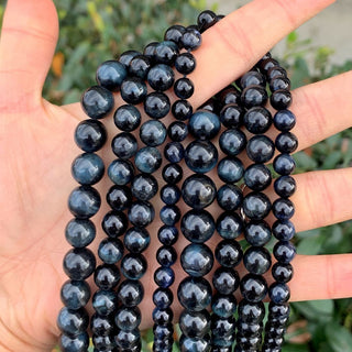 Natural Grade A Blue Tiger Eye Gemstone Round Beads, 15 Inch/1 Strand, Size Selections: 6mm/8mm/10mm