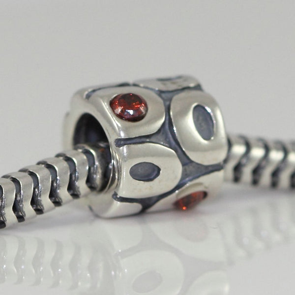 1pc Solid 925 Sterling Silver Siam Bead Charm Cubic Zirconia CZ, Compatible with Pandora All Other Charm Bracelet, EC6