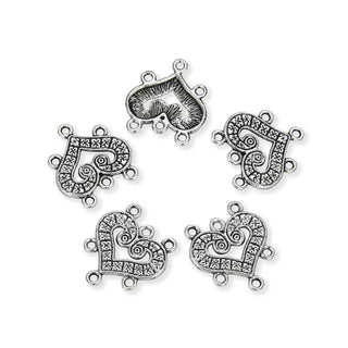 20pcs Love Heart Links, 6 Closed Rings, 20mm (0.8 Inch) One Sided Connector, Antique Silver, MC-D5