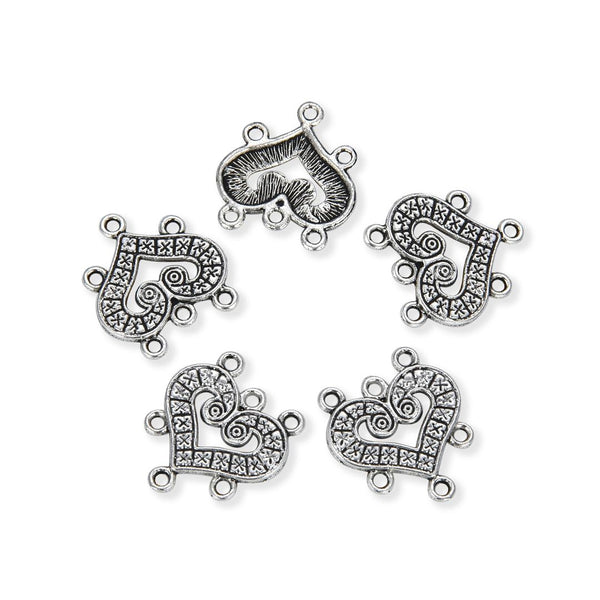 20pcs Love Heart Links, 6 Closed Rings, 20mm (0.8 Inch) One Sided Connector, Antique Silver, MC-D5