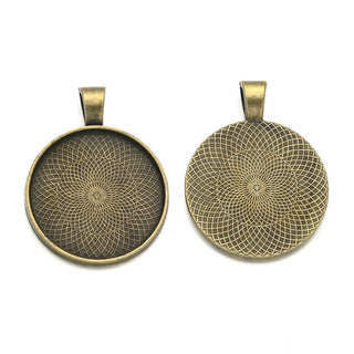 20pcs Large Sturdy Round Bezels, Pendant Base, Antique Bronze, Designed for 30mm Cabochon Resin Cameo Photo, MC-H9