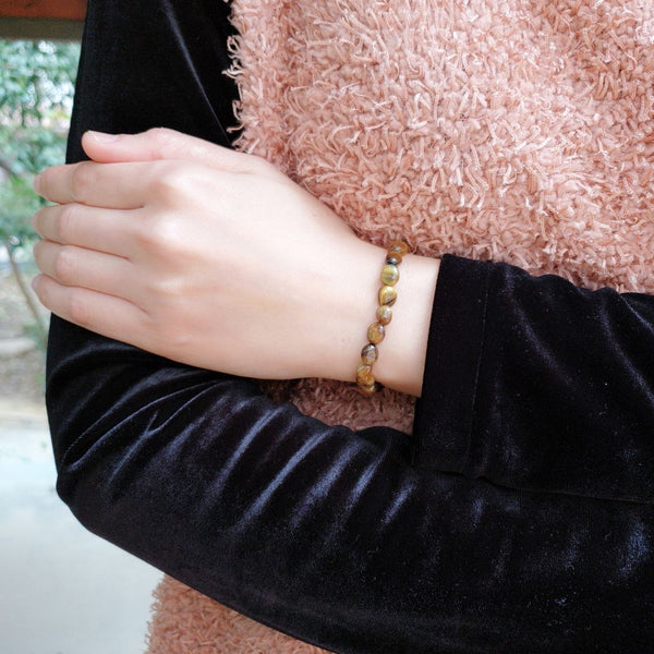 1 Strand Stretch Natural Yellow Tiger Eye Free Form Gemstone Bracelet, 5-8mm Small Beads, Length Selections: 7 inch/7.5 inch