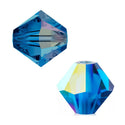 50pcs Preciosa Faceted Bicone Crystal Beads, Cabri Blue AB, 6mm, Hole ID 1mm, Pre-B664