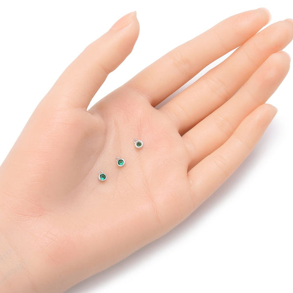 2pcs 925 Sterling Silver 4mm Tiny May Birthstone Charm Drop Pendants, Tarnish Resistant, Emerald Green Cubic Zirconia Gemstone, SXP4-5