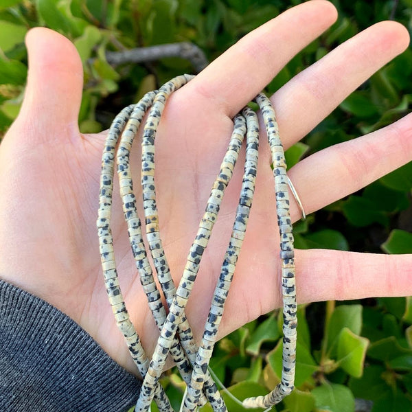 Natural Dalmatian Jasper Gemstone Heishi Tube Rondelle Beads, 4x2mm/Small, Hole ID 0.9mm, 14.5 Inch/1 Strand, GH-C7