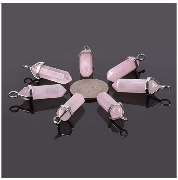 4pcs Natural Light Pink Rose Quartz Gemstone Pendants, 42mm Loose Bullet Point Stone Drops, G2P-C12
