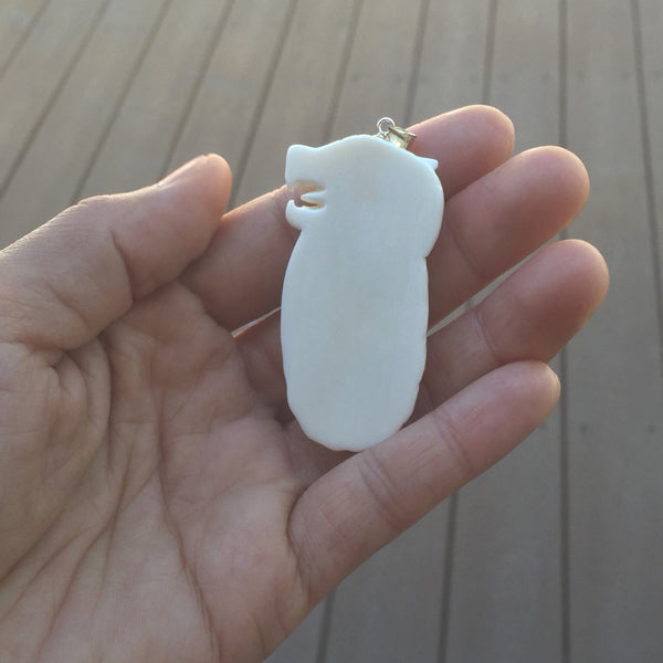 1pc Beautiful Brave Dragon King Hand Carved White Buffalo Bone Drop Pendant, Symbol of Strength Prosperity Pendant, with Sterling Silver Bail, 2 Inch, BP-61