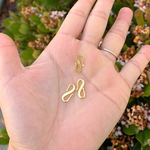 5pcs 925 Sterling Silver S Hooks Clasps, Real 18K Yellow Gold Plated, Size Selections: 12mm/15mm