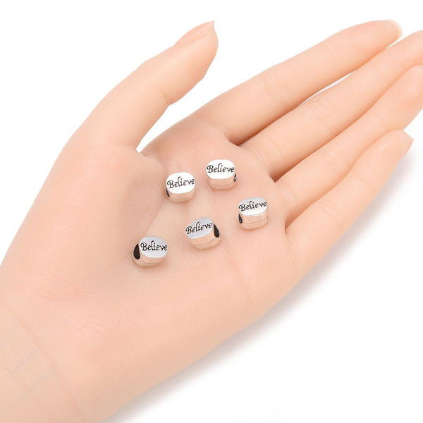 20pcs I Believe Large Hole Beads, Hole ID 4.5mm, Antique Silver, Zinc Alloy Metal, MEC-C2