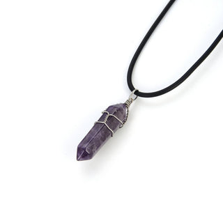 1pc Natural Purple Amethyst Crystal Gemstone Pendant Necklace, 18 Inch Leather Cord Jewelry, GGP-H4