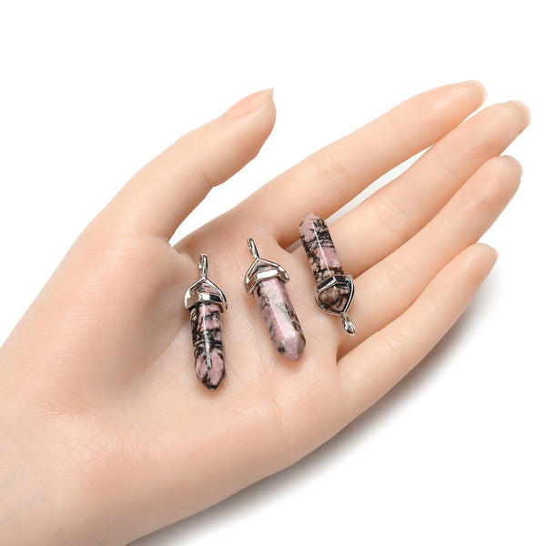 4pcs Natural Rhodonite Gemstone Pendants, 42mm Loose Bullet Point Stone Drops, G2P-C9