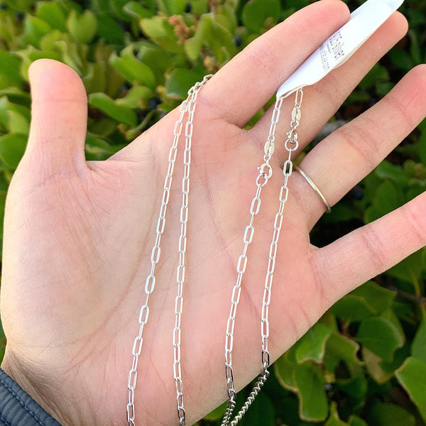 1pc 925 Sterling Silver Paperclip Cable Link Chain Necklace, Tarnish Resistant Rhodium Plated, 2.5mm, Strong, Length Selections: 18/20/22/24/26 inch