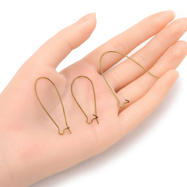 100pcs Earring Hooks Kidney Ear Wire, Antique Bronze Plated Brass, Size Selections: 18mm/25mm/30mm/36mm/43mm/47mm