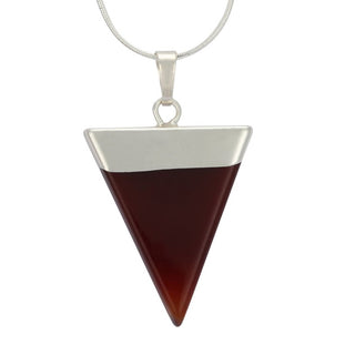 1pc Natural Carnelian Red Agate Triangle Gemstone Pendant Necklace, 18 Inch Surgical Stainless Steel Chain, GGP-A1