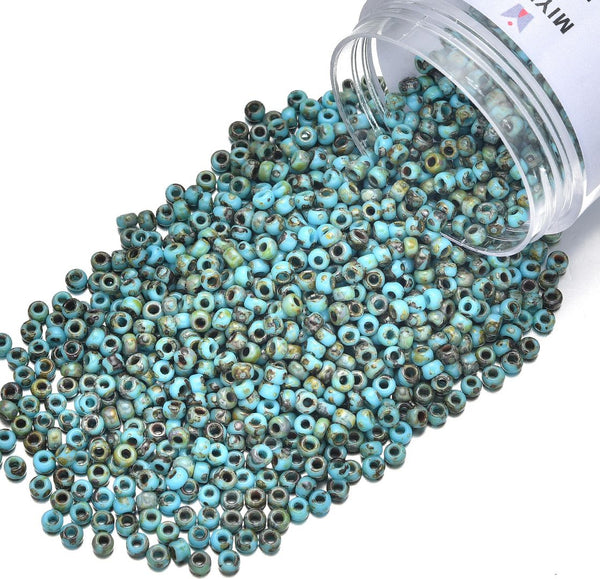 25g Miyuki Rocaille 8/0 Round Seed Beads Picasso Turquoise Blue RR-4514