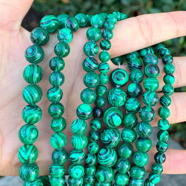Synthetic Green Malachite Gemstone Round Beads, 1 Strand/15 Inch, Size Selections: 4mm/6mm/8mm/10mm